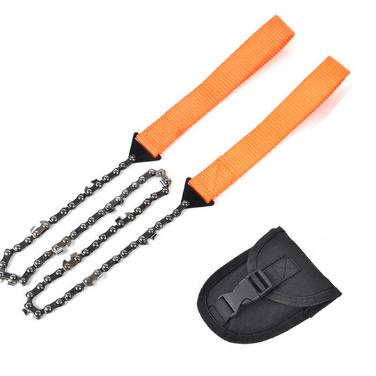 Fickkedjesåg med orange handtag och förvaringsfodral