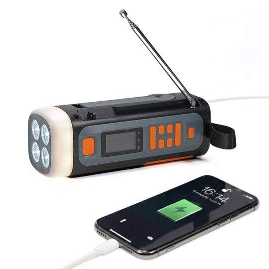 Nödradio 4 500 mAh med Bluetooth, DAB och lampa laddar en mobil