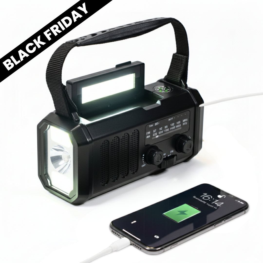 Nödradio - 10,000mAh inbyggd Powerbank, Lampa och Vevgenerator