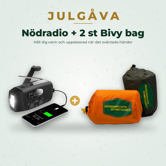 Julgåva: Nödradio 2000 mAh och 2 st Bivy bag från Beredskapskompaniet